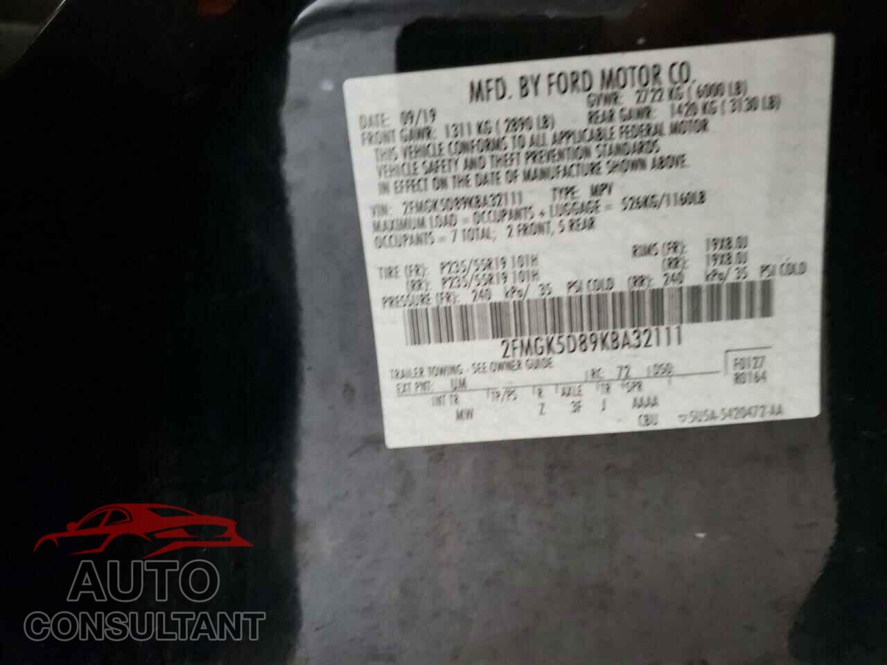 FORD FLEX 2019 - 2FMGK5D89KBA32111