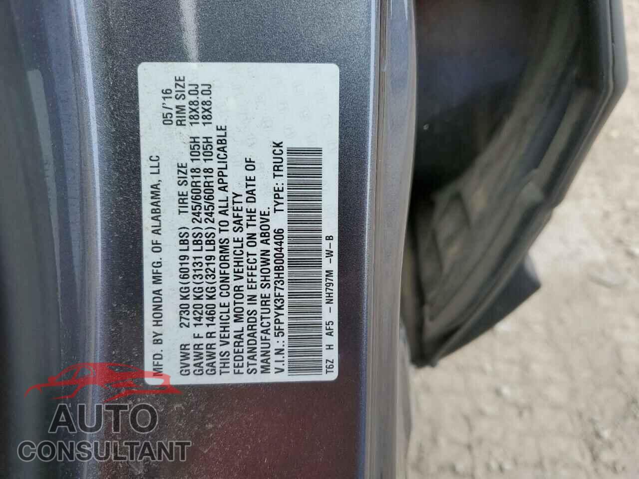 HONDA RIDGELINE 2017 - 5FPYK3F73HB004406