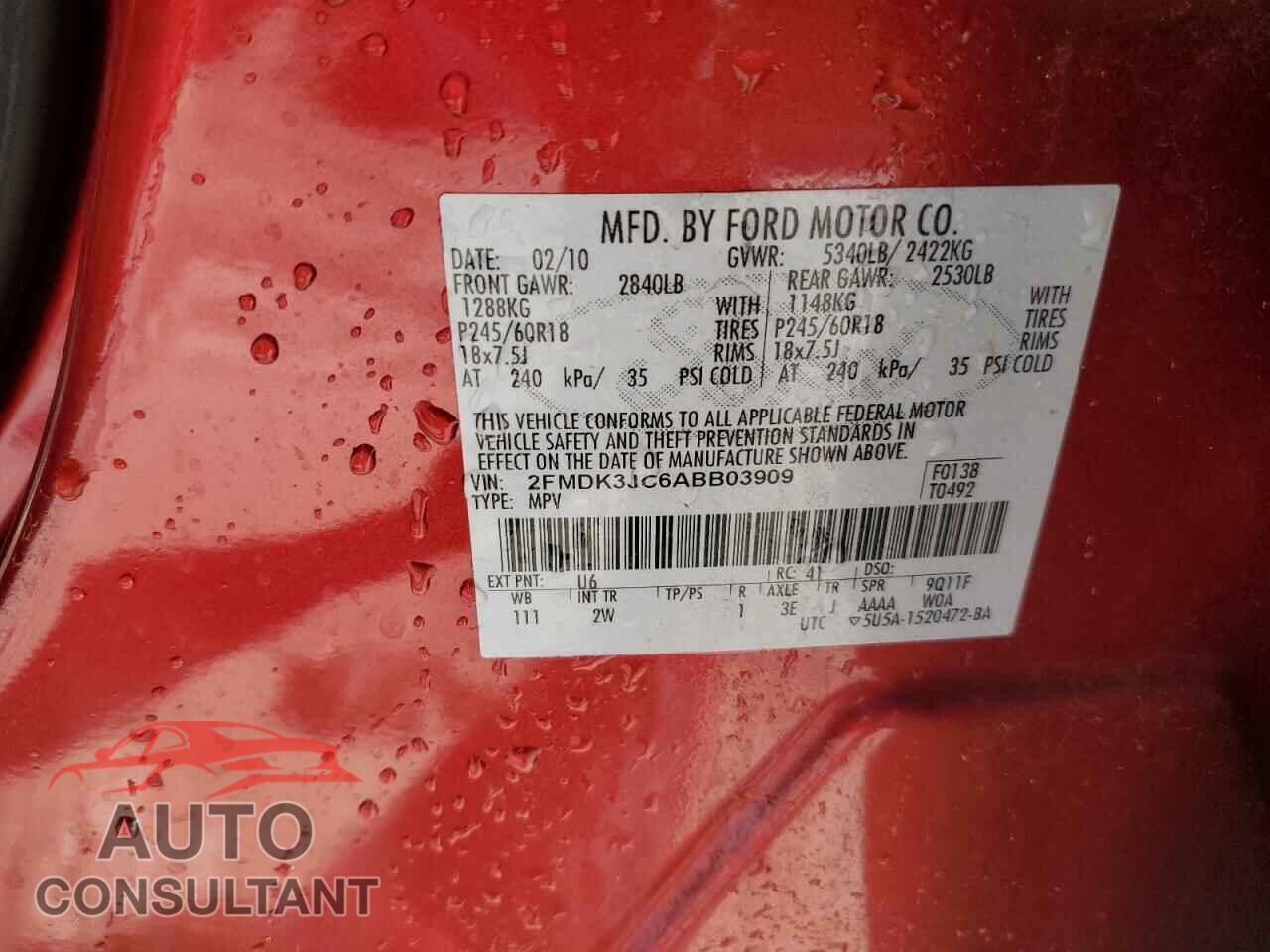 FORD EDGE 2010 - 2FMDK3JC6ABB03909
