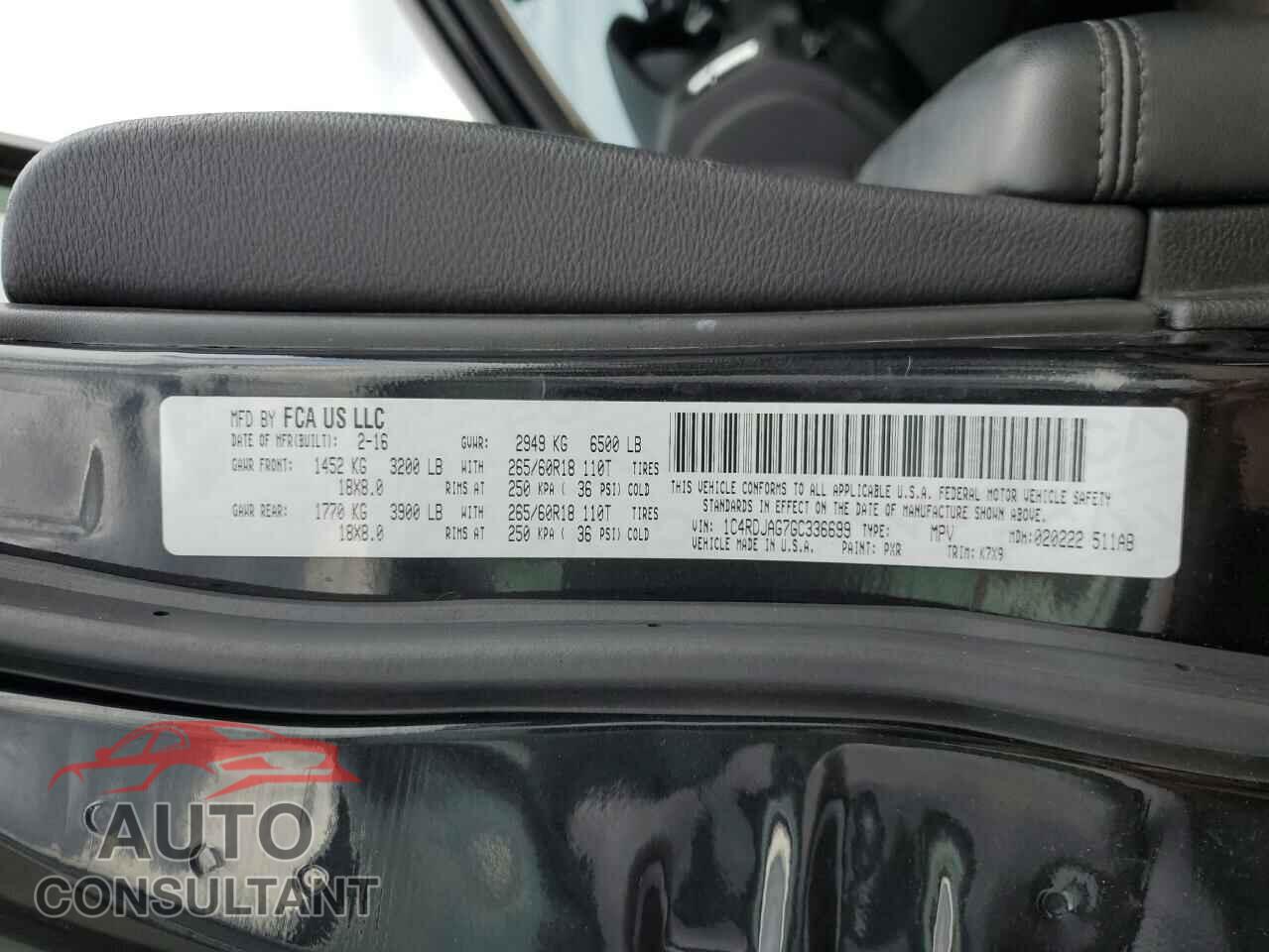 DODGE DURANGO 2016 - 1C4RDJAG7GC336699