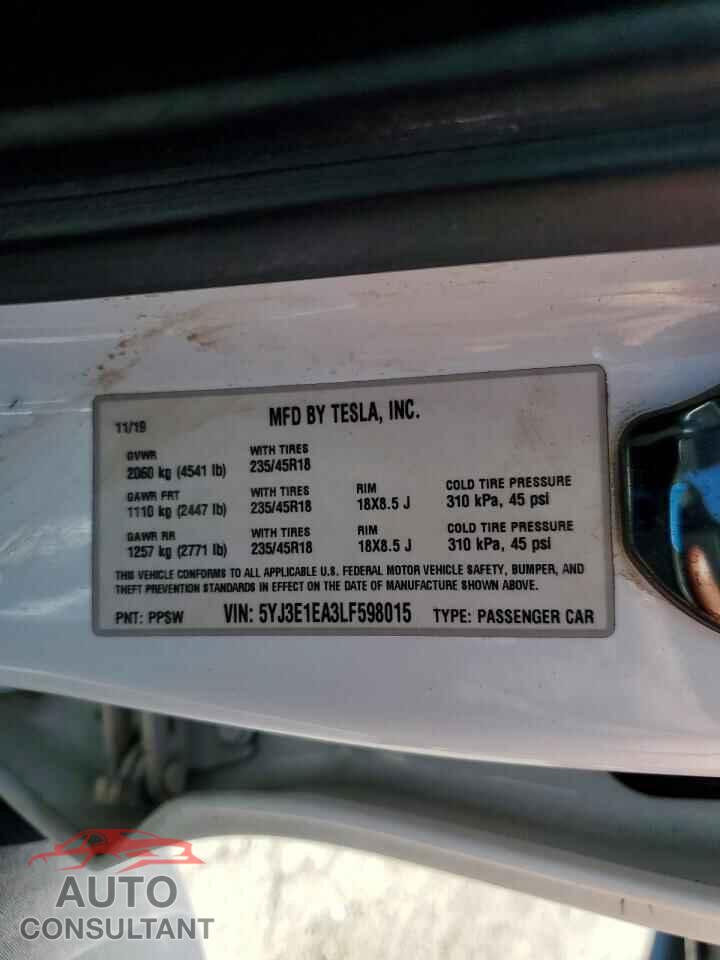 TESLA MODEL 3 2020 - 5YJ3E1EA3LF598015