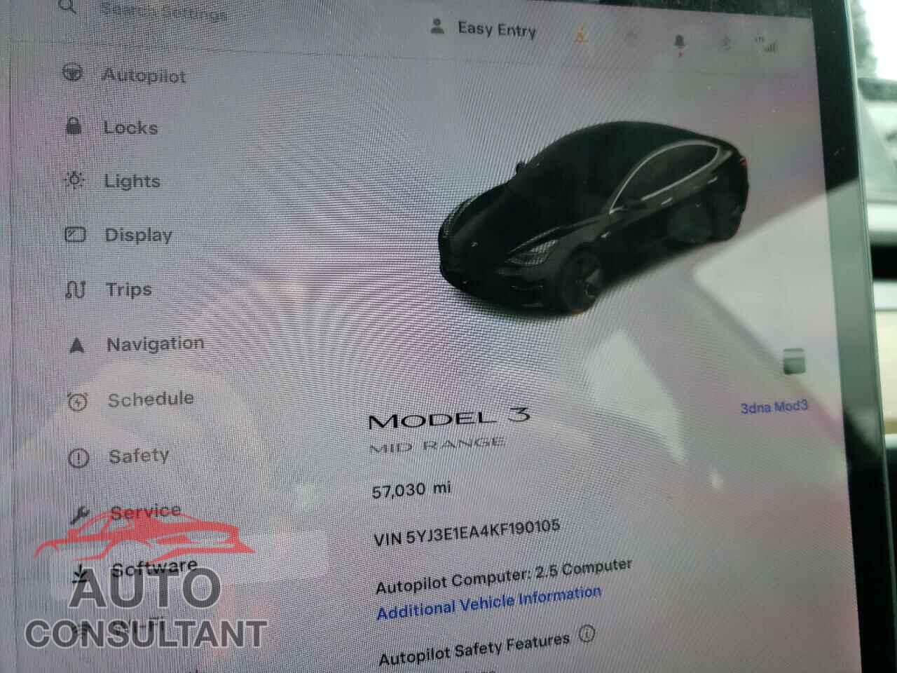 TESLA MODEL 3 2019 - 5YJ3E1EA4KF190105