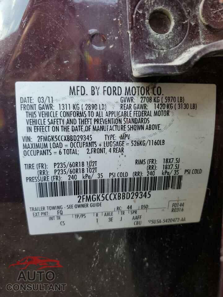 FORD FLEX 2011 - 2FMGK5CCXBBD29345