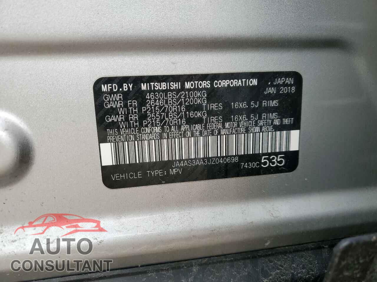 MITSUBISHI ECLIPSE 2018 - JA4AS3AA3JZ040698