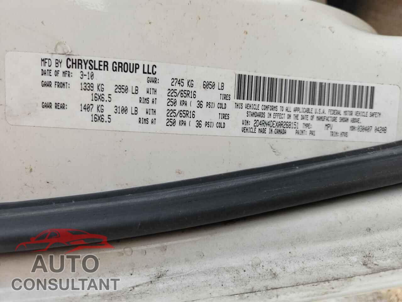 DODGE CARAVAN 2010 - 2D4RN4DEXAR268151