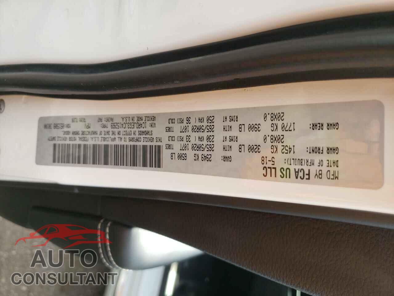 DODGE DURANGO 2018 - 1C4RDJEG3JC415269