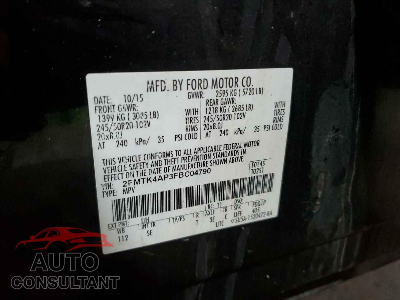 FORD EDGE 2015 - 2FMTK4AP3FBC04790