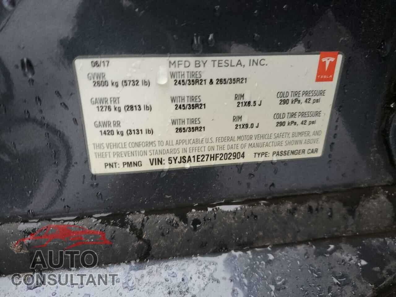 TESLA MODEL S 2017 - 5YJSA1E27HF202904