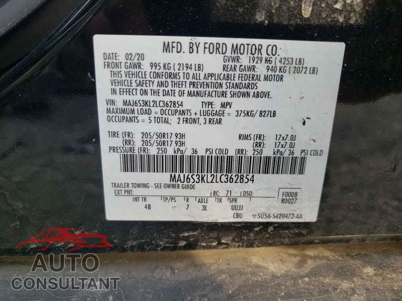 FORD ECOSPORT 2020 - MAJ6S3KL2LC362854