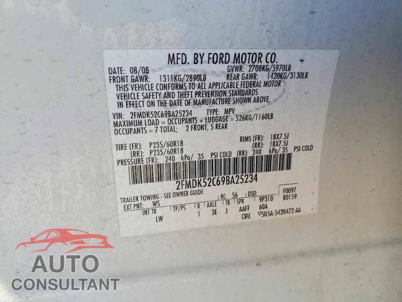 FORD FLEX 2009 - 2FMDK52C69BA25234
