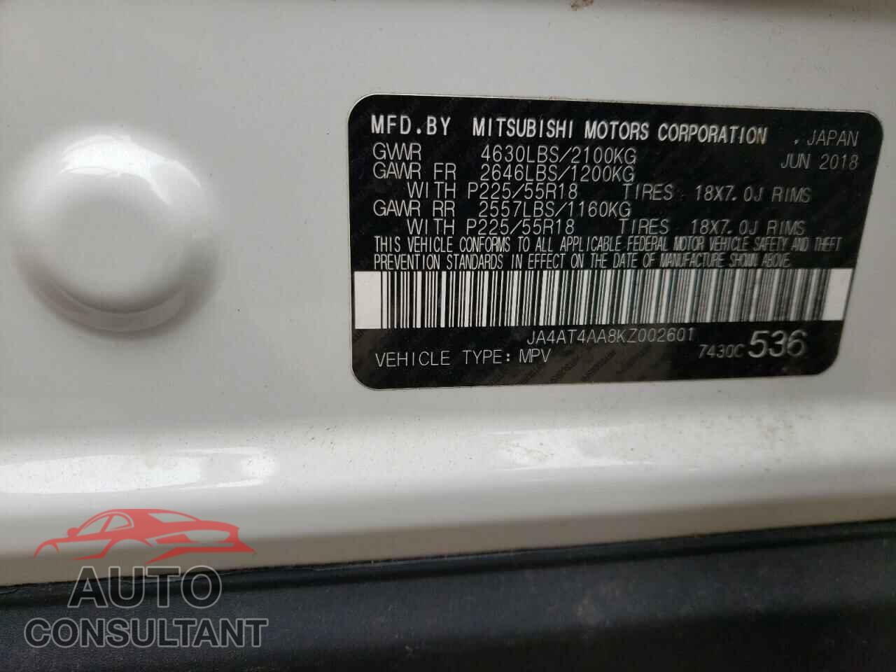 MITSUBISHI ECLIPSE 2019 - JA4AT4AA8KZ002601