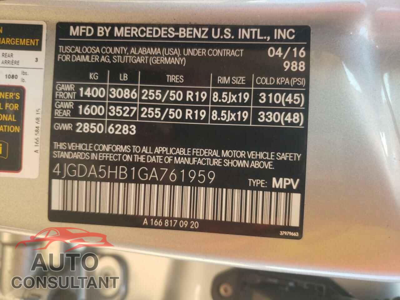 MERCEDES-BENZ GLE-CLASS 2016 - 4JGDA5HB1GA761959