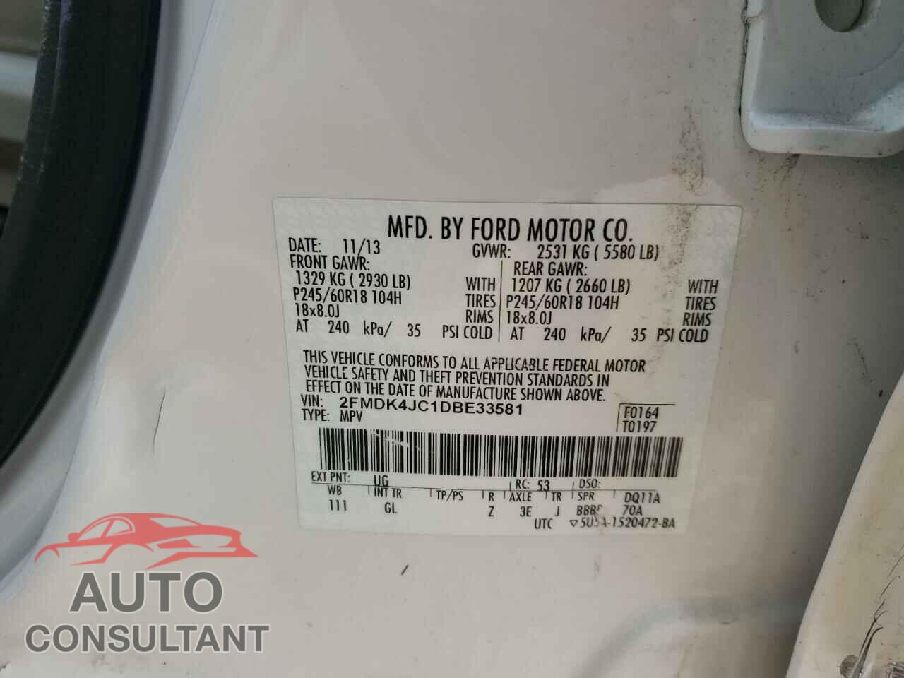 FORD EDGE 2013 - 2FMDK4JC1DBE33581