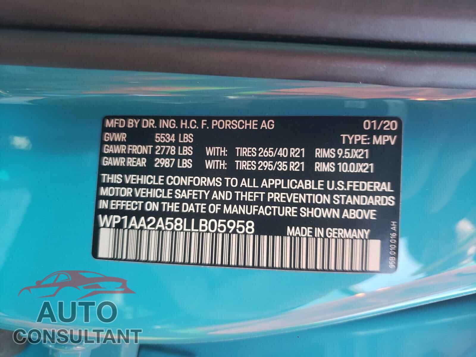 PORSCHE MACAN 2020 - WP1AA2A58LLB05958