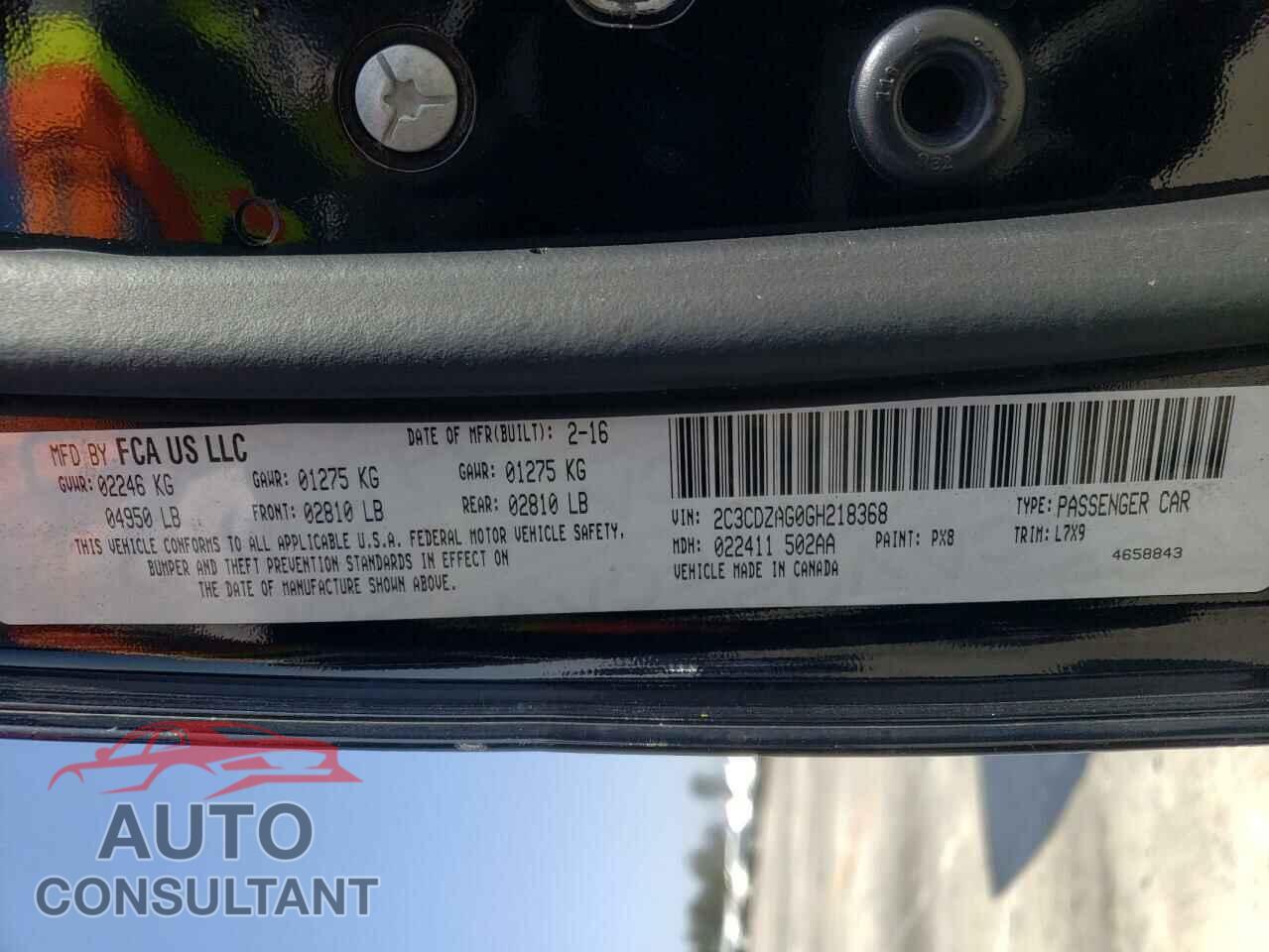 DODGE CHALLENGER 2016 - 2C3CDZAG0GH218368