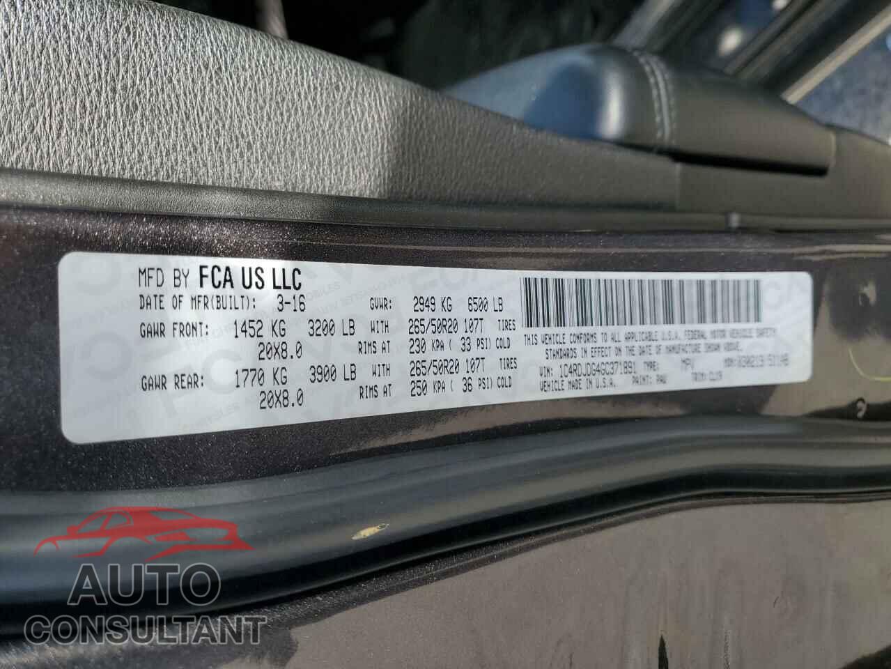 DODGE DURANGO 2016 - 1C4RDJDG4GC371891