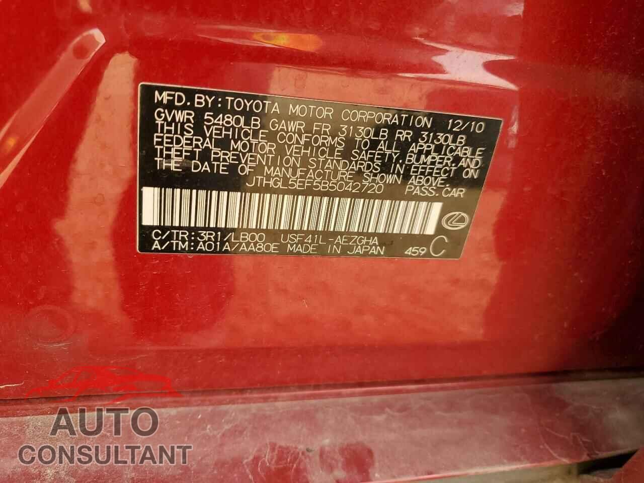 LEXUS LS460 2011 - JTHGL5EF5B5042720