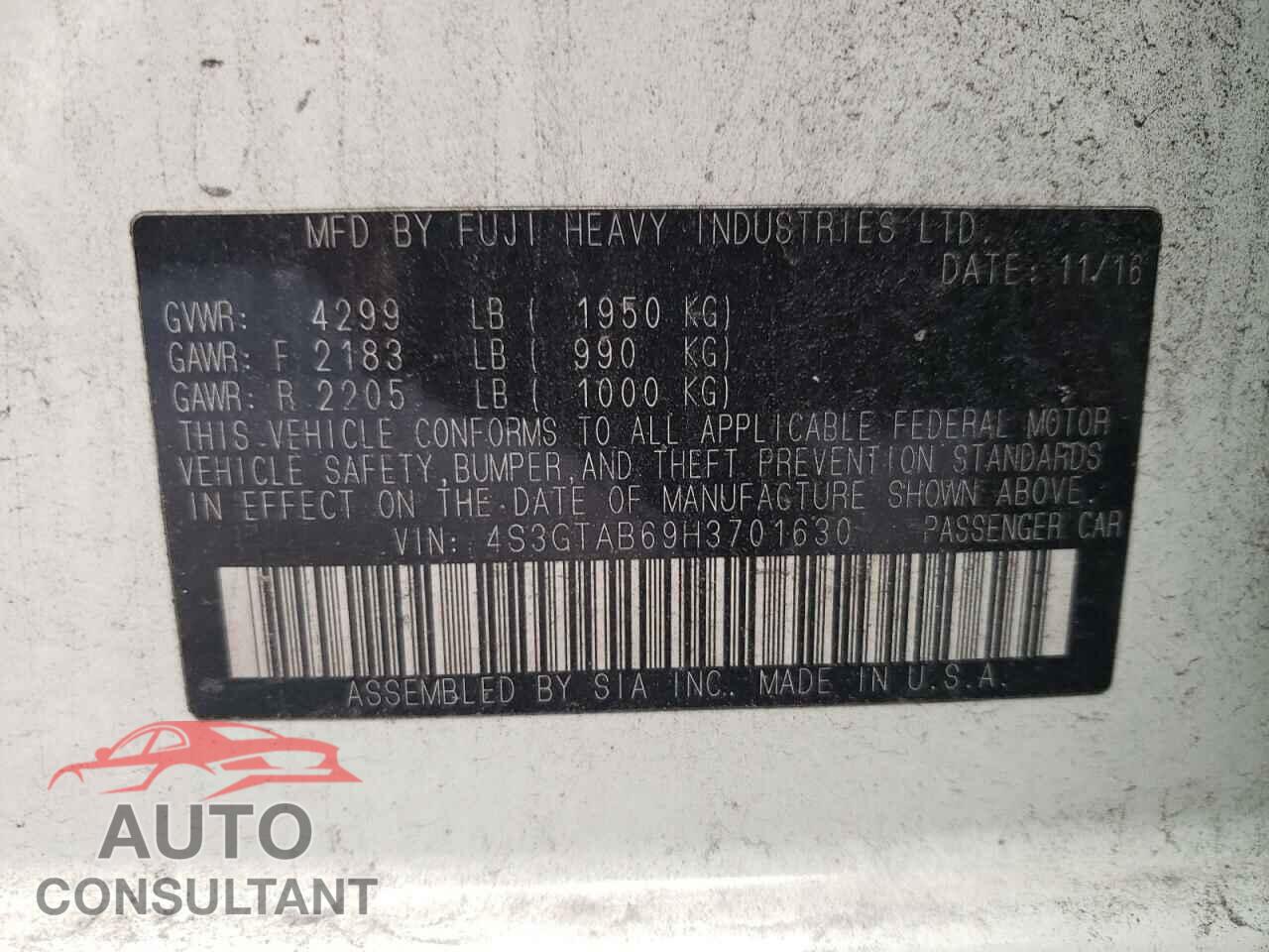 SUBARU IMPREZA 2017 - 4S3GTAB69H3701630
