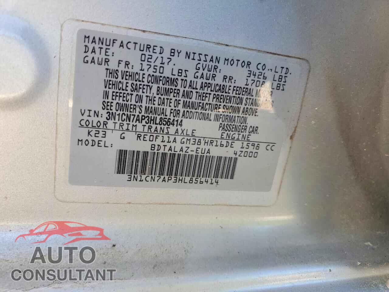 NISSAN VERSA 2017 - 3N1CN7AP3HL856414