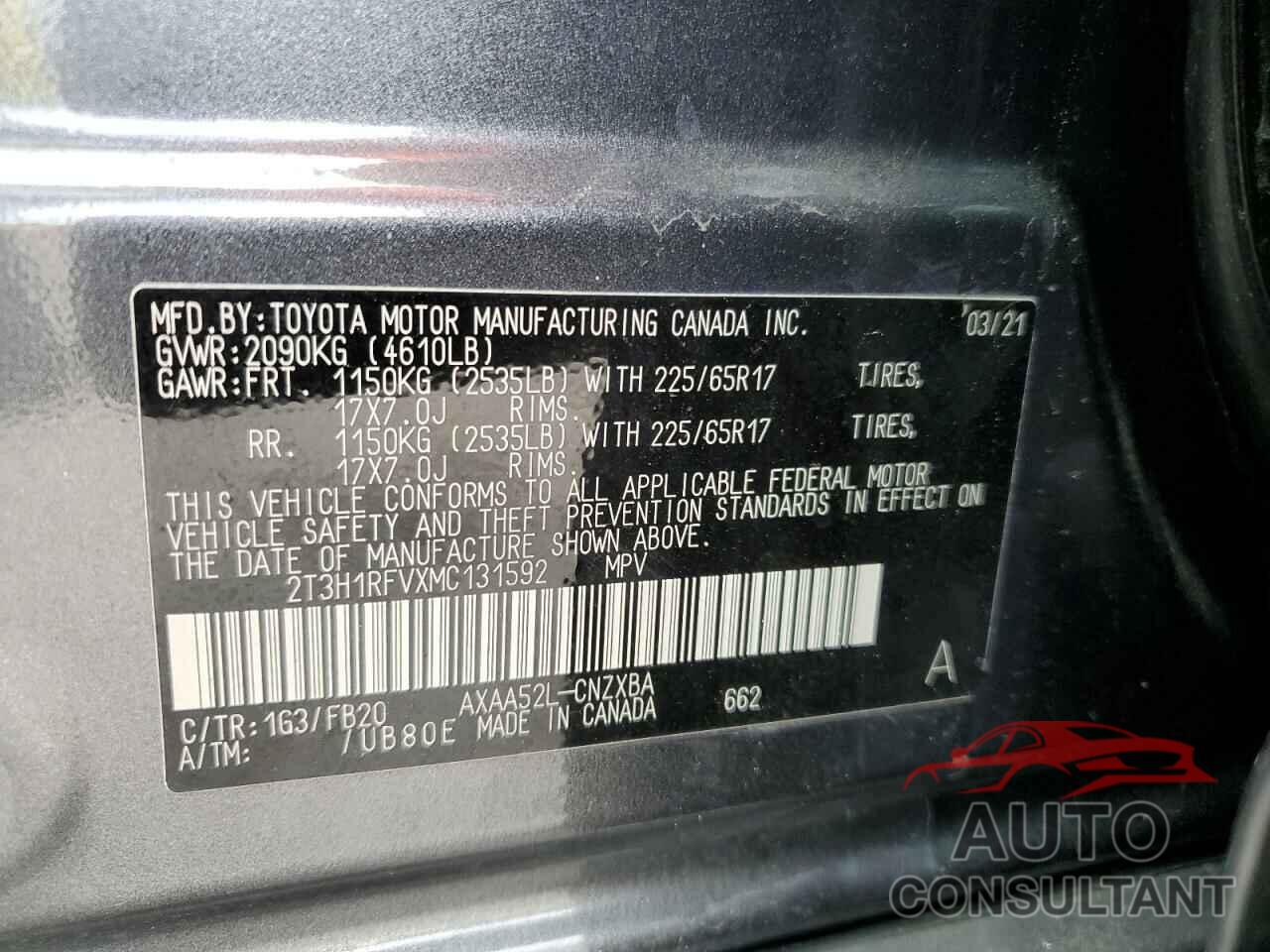 TOYOTA RAV4 2021 - 2T3H1RFVXMC131592