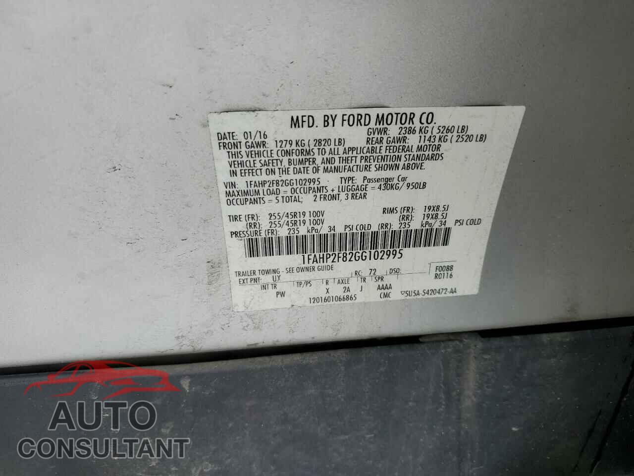 FORD TAURUS 2016 - 1FAHP2F82GG102995