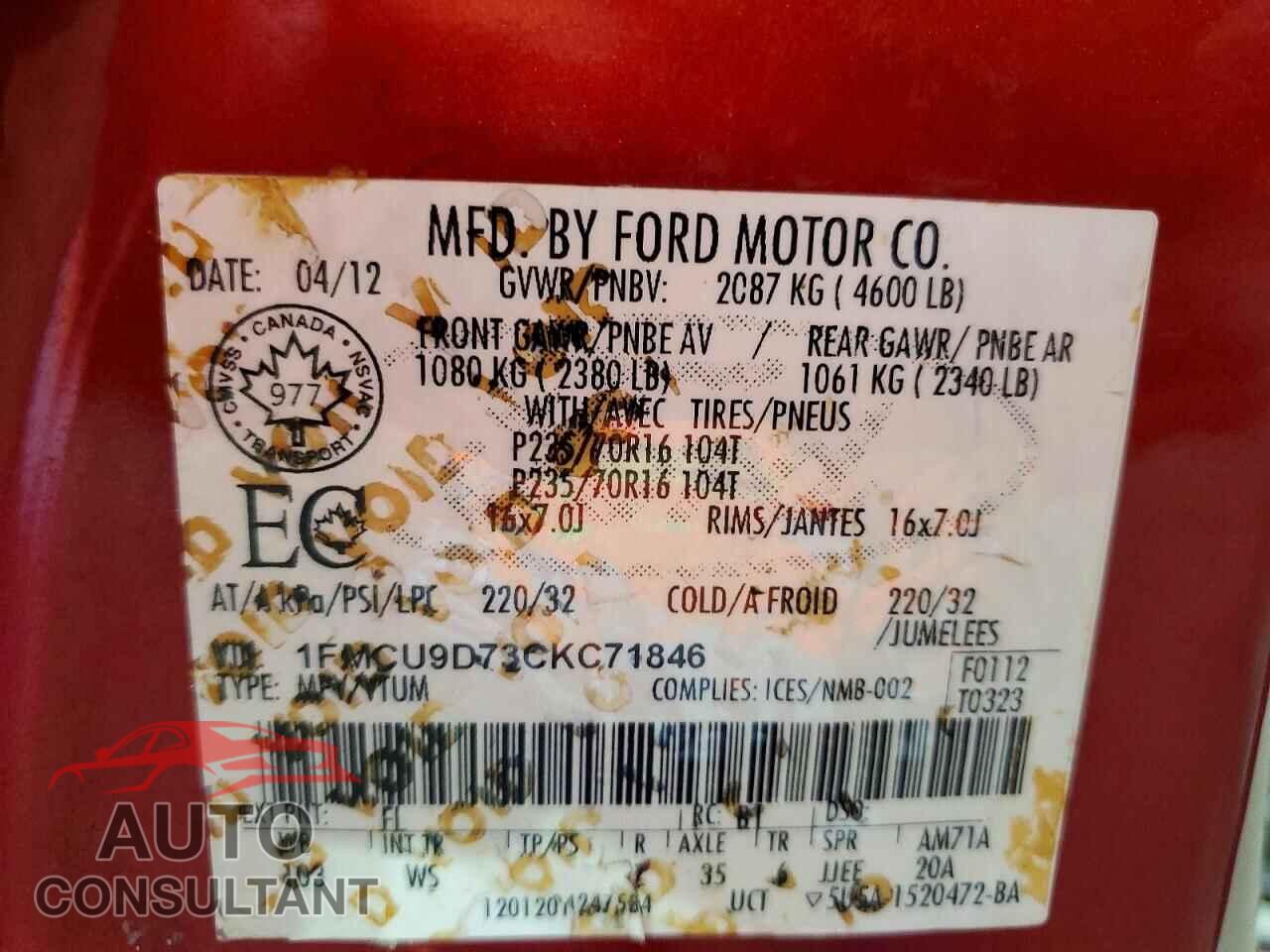FORD ESCAPE 2012 - 1FMCU9D73CKC71846