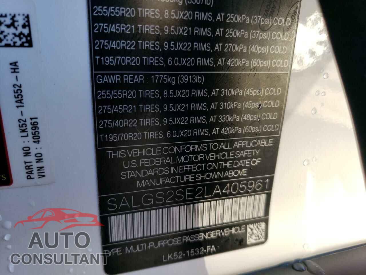 LAND ROVER RANGEROVER 2020 - SALGS2SE2LA405961