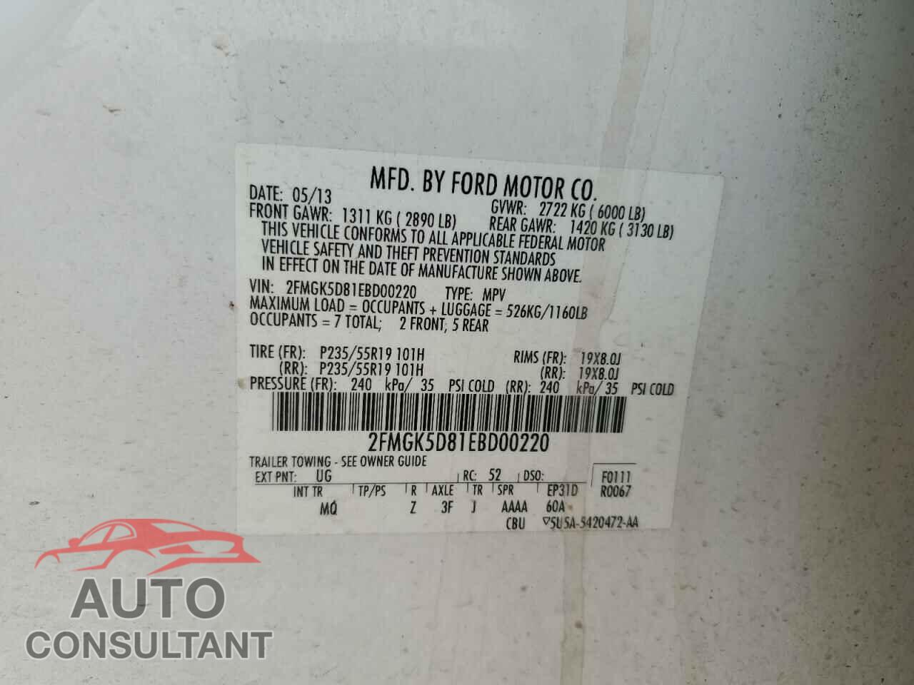 FORD FLEX 2014 - 2FMGK5D81EBD00220
