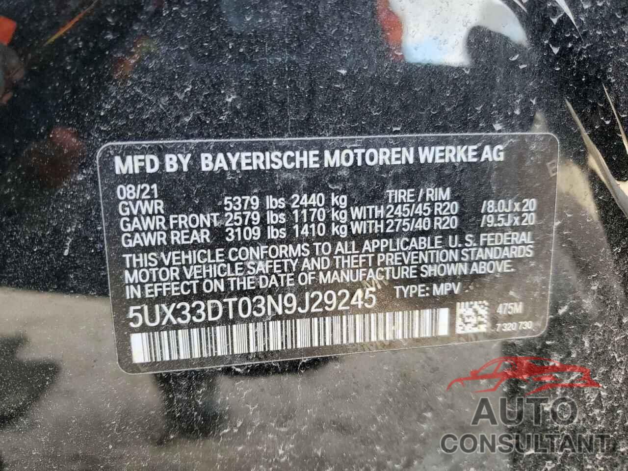 BMW X4 2022 - 5UX33DT03N9J29245