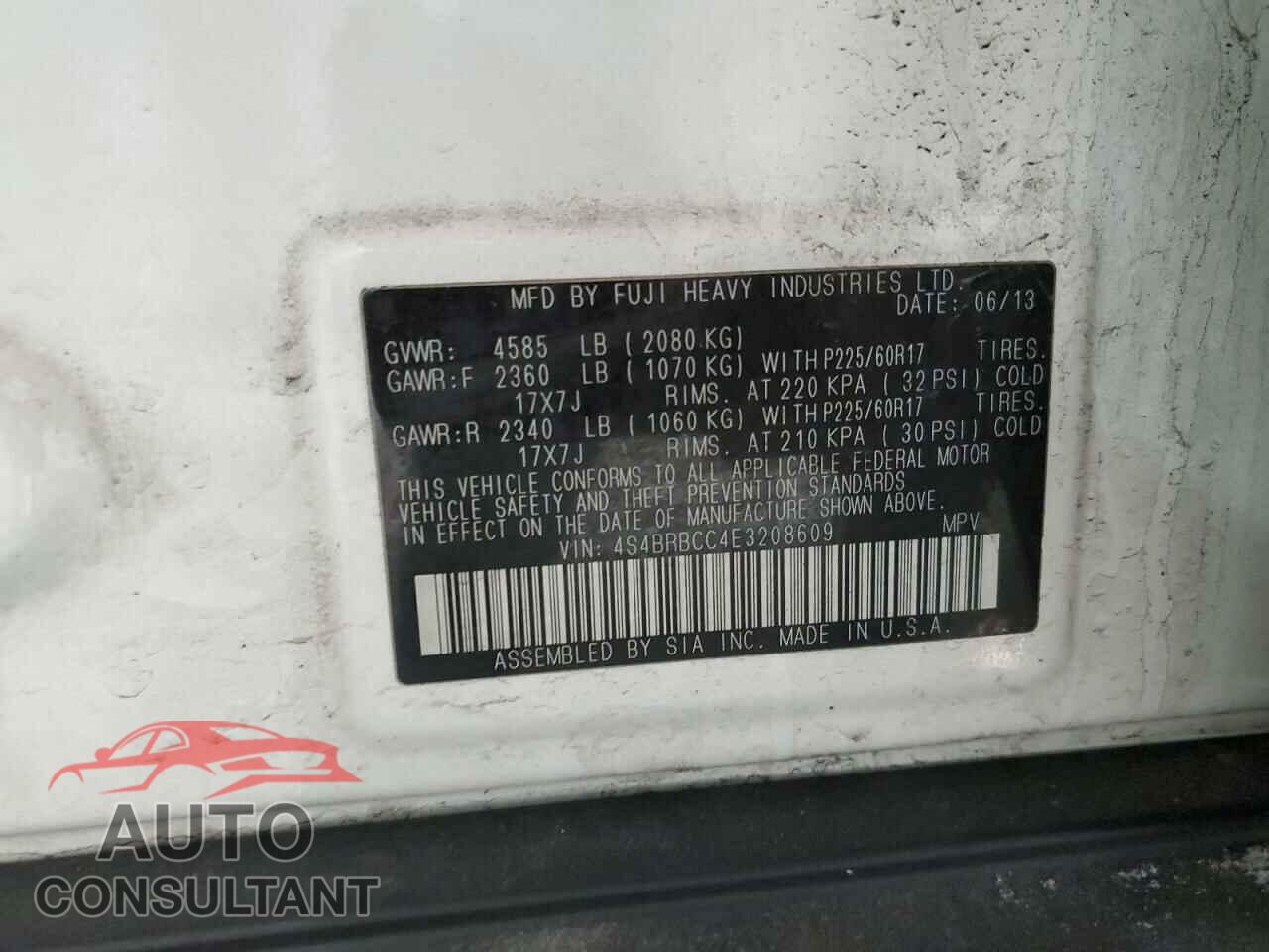 SUBARU OUTBACK 2014 - 4S4BRBCC4E3208609