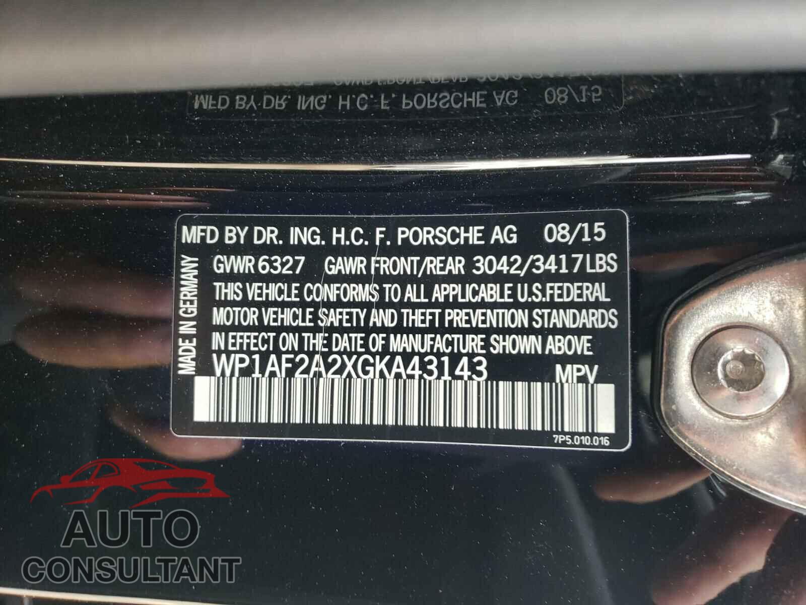 PORSCHE CAYENNE 2016 - WP1AF2A2XGKA43143