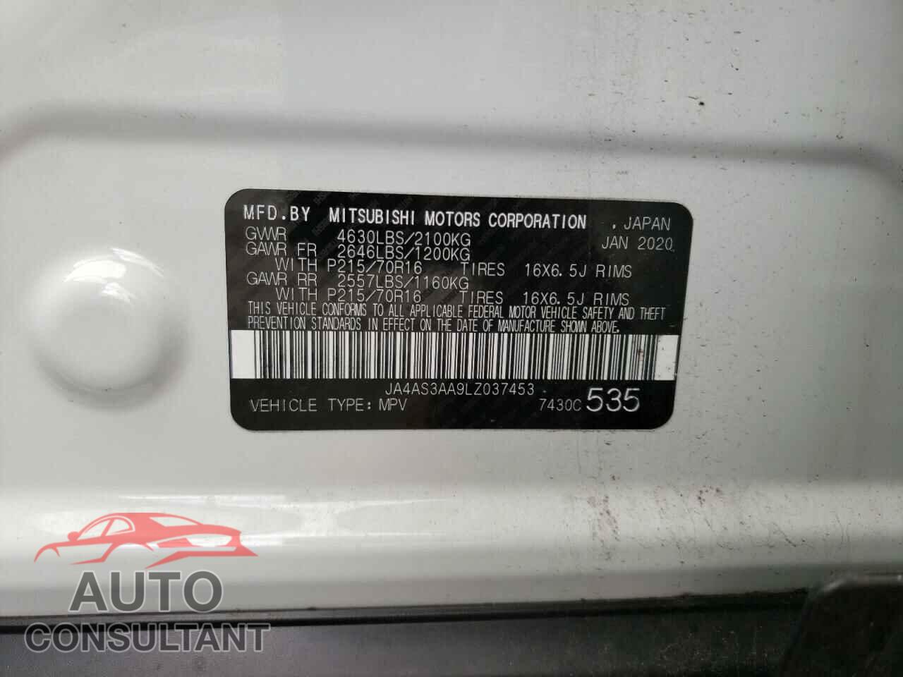 MITSUBISHI ECLIPSE 2020 - JA4AS3AA9LZ037453