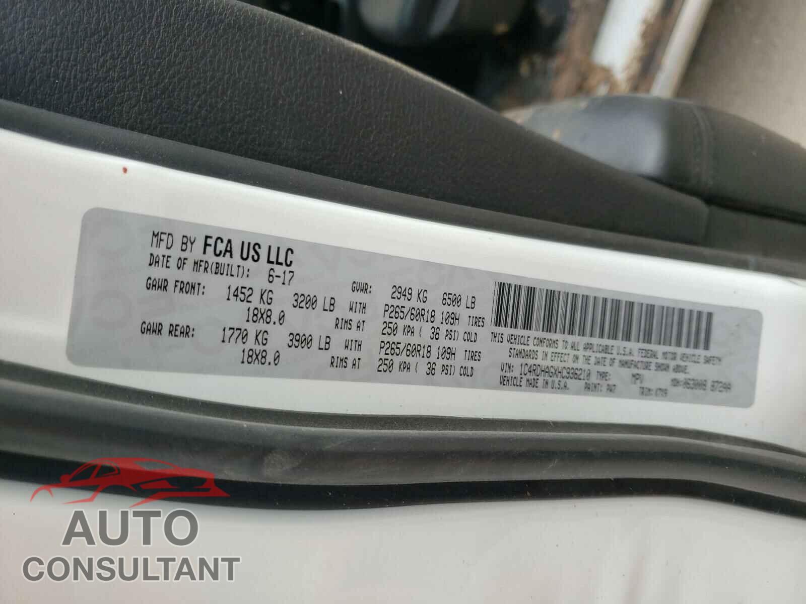 DODGE DURANGO 2017 - 1C4RDHAGXHC936210