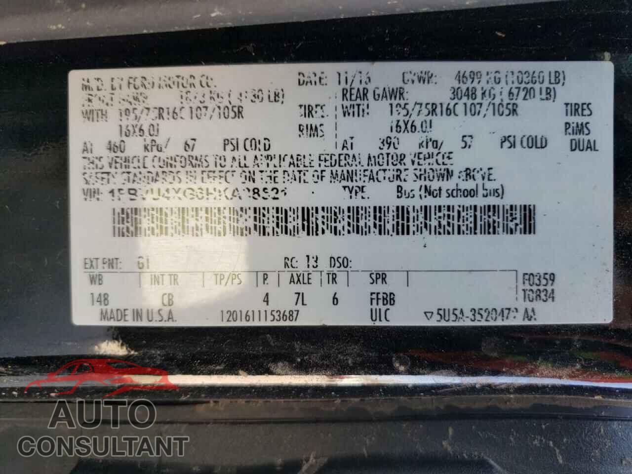 FORD TRANSIT CO 2017 - 1FBVU4XG6HKA38521