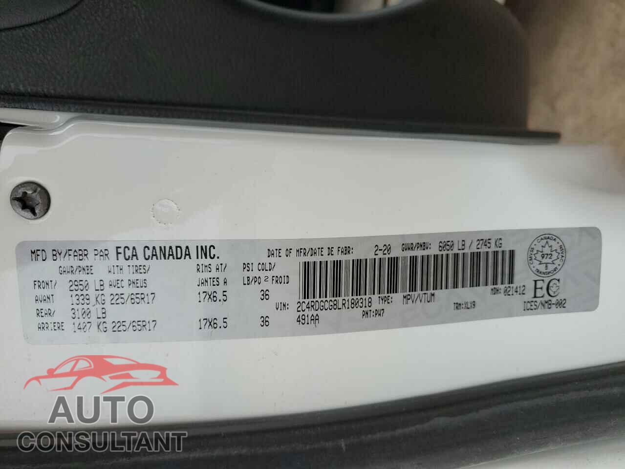 DODGE CARAVAN 2020 - 2C4RDGCG8LR180318