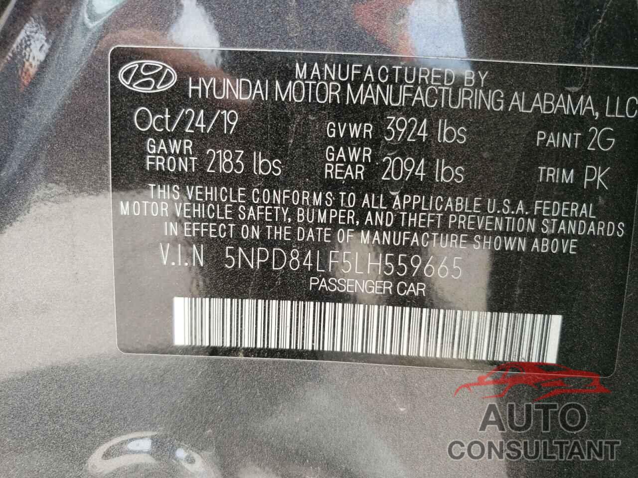 HYUNDAI ELANTRA 2020 - 5NPD84LF5LH559665