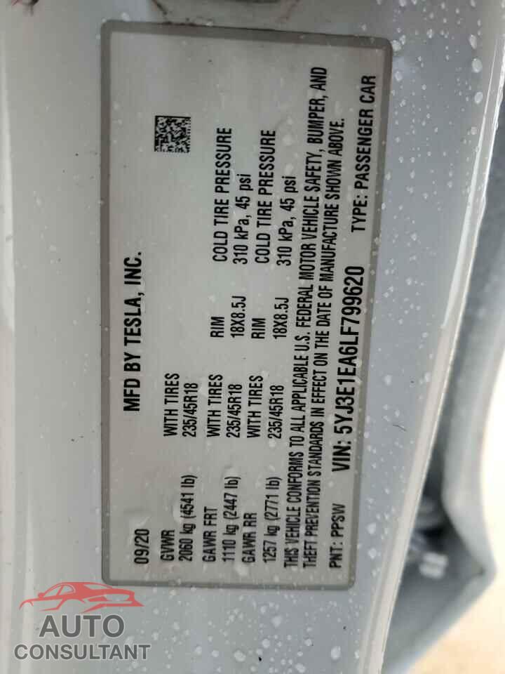TESLA MODEL 3 2020 - 5YJ3E1EA6LF799620