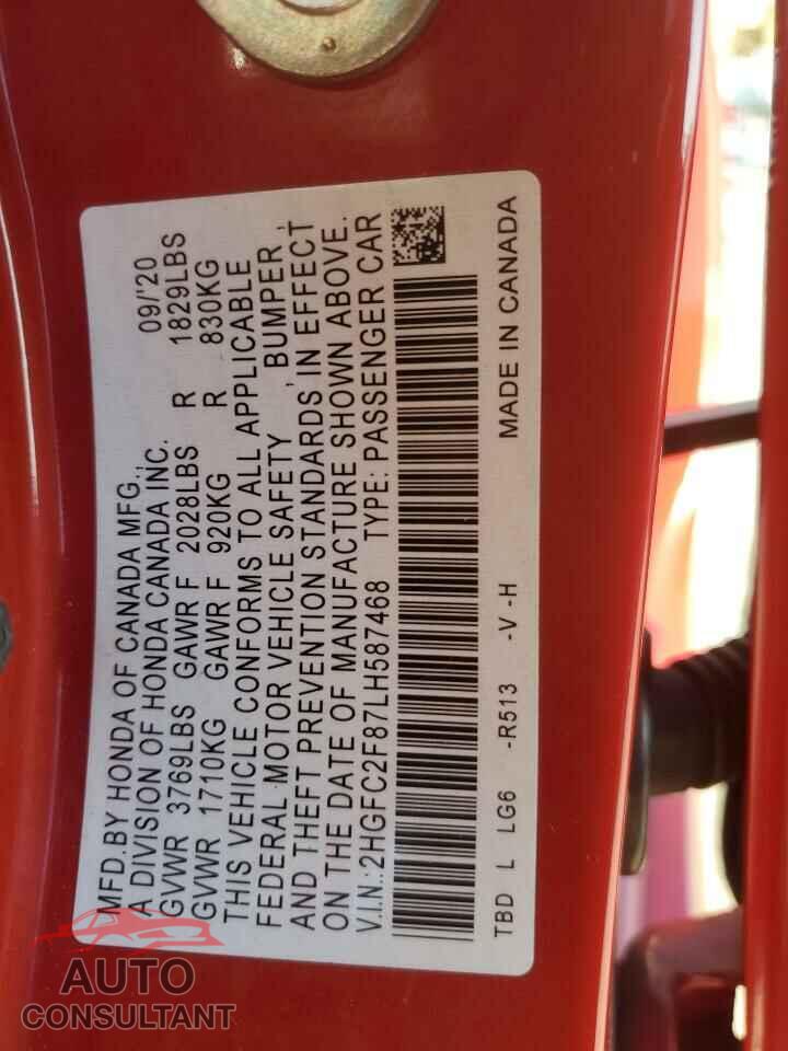 HONDA CIVIC 2020 - 2HGFC2F87LH587468