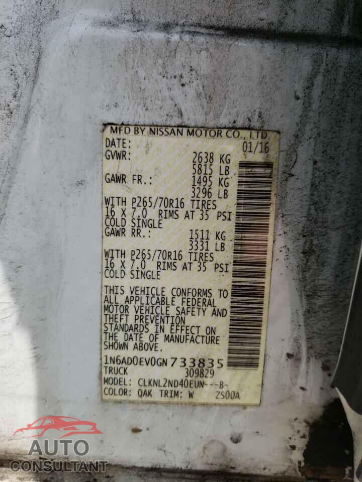 NISSAN FRONTIER 2016 - 1N6AD0EV0GN733835
