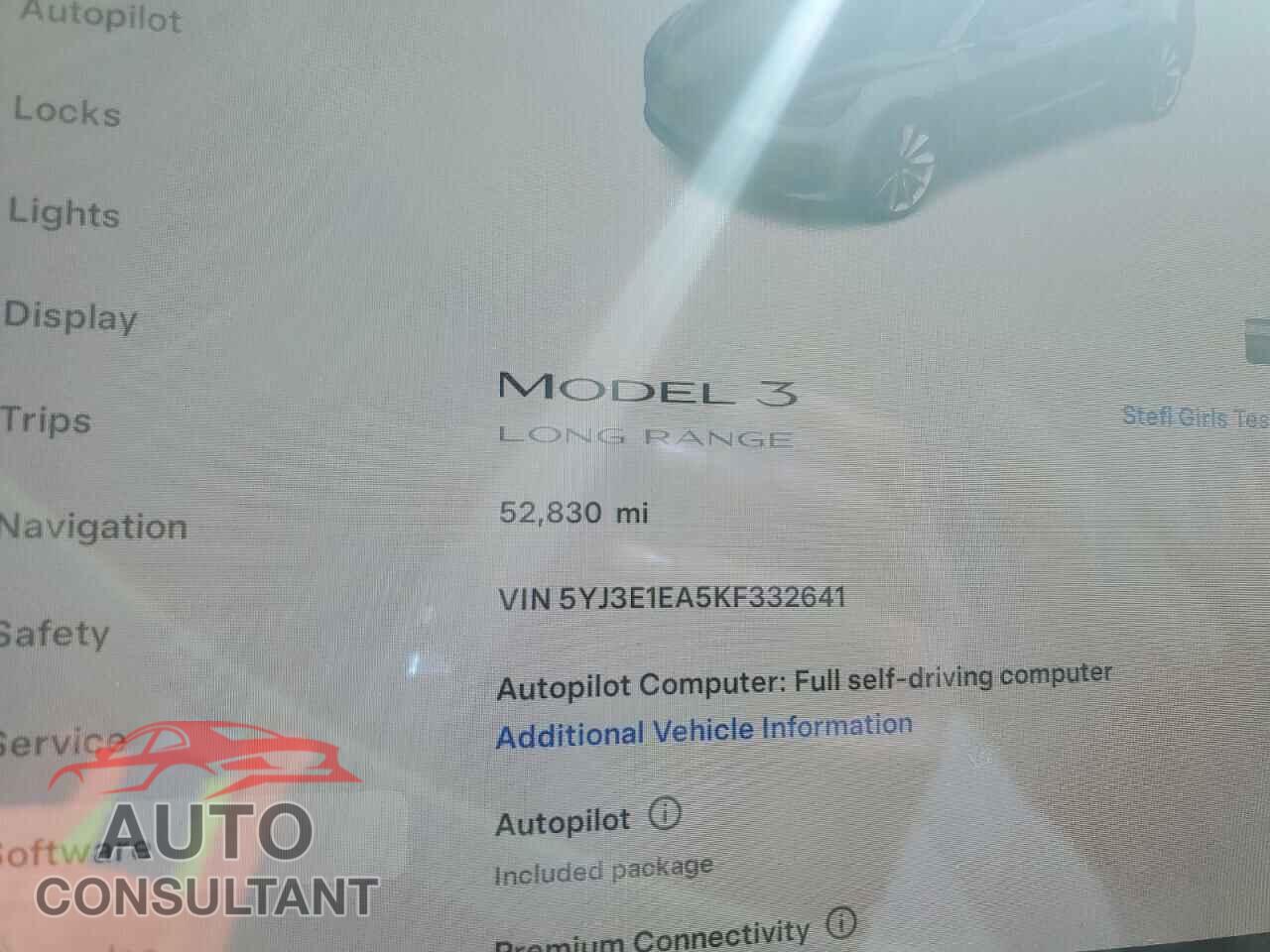 TESLA MODEL 3 2019 - 5YJ3E1EA5KF332641