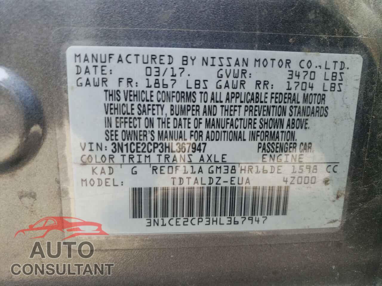 NISSAN VERSA 2017 - 3N1CE2CP3HL367947