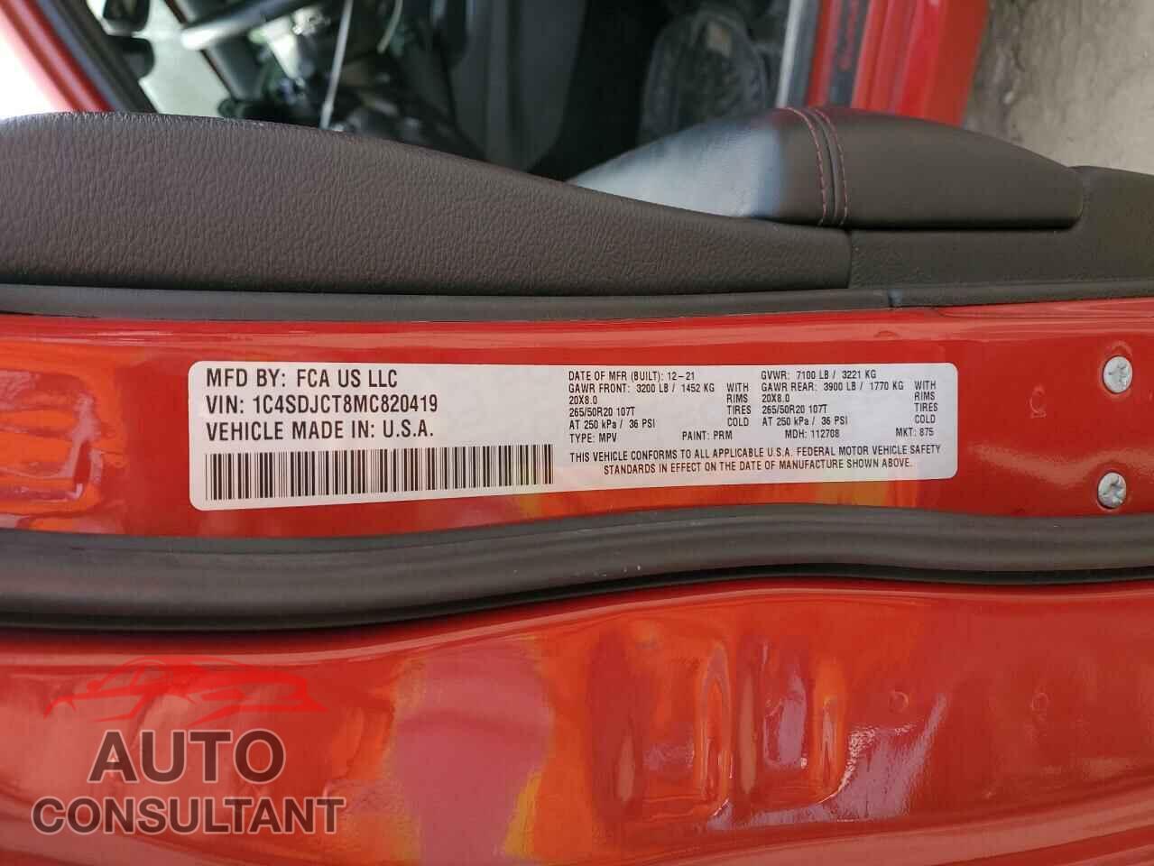 DODGE DURANGO 2021 - 1C4SDJCT8MC820419