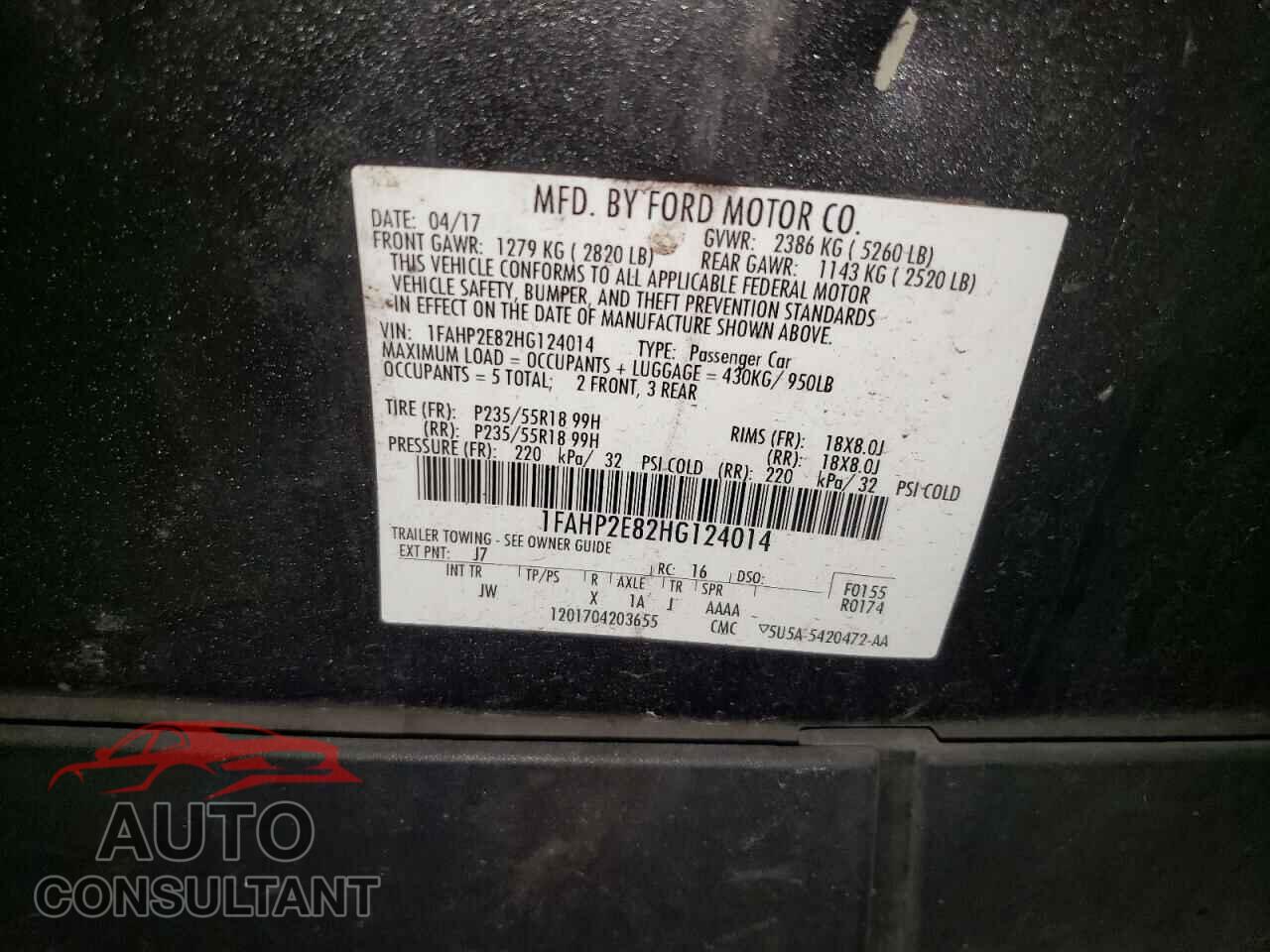 FORD TAURUS 2017 - 1FAHP2E82HG124014
