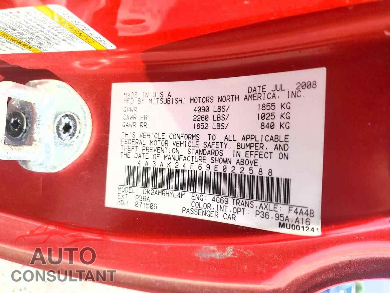 MITSUBISHI ECLIPSE 2009 - 4A3AK24F69E022588