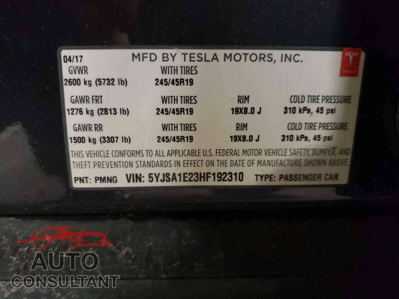 TESLA MODEL S 2017 - 5YJSA1E23HF192310