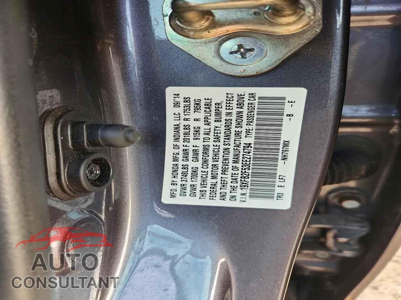 HONDA CIVIC 2014 - 19XFB2F53EE274794