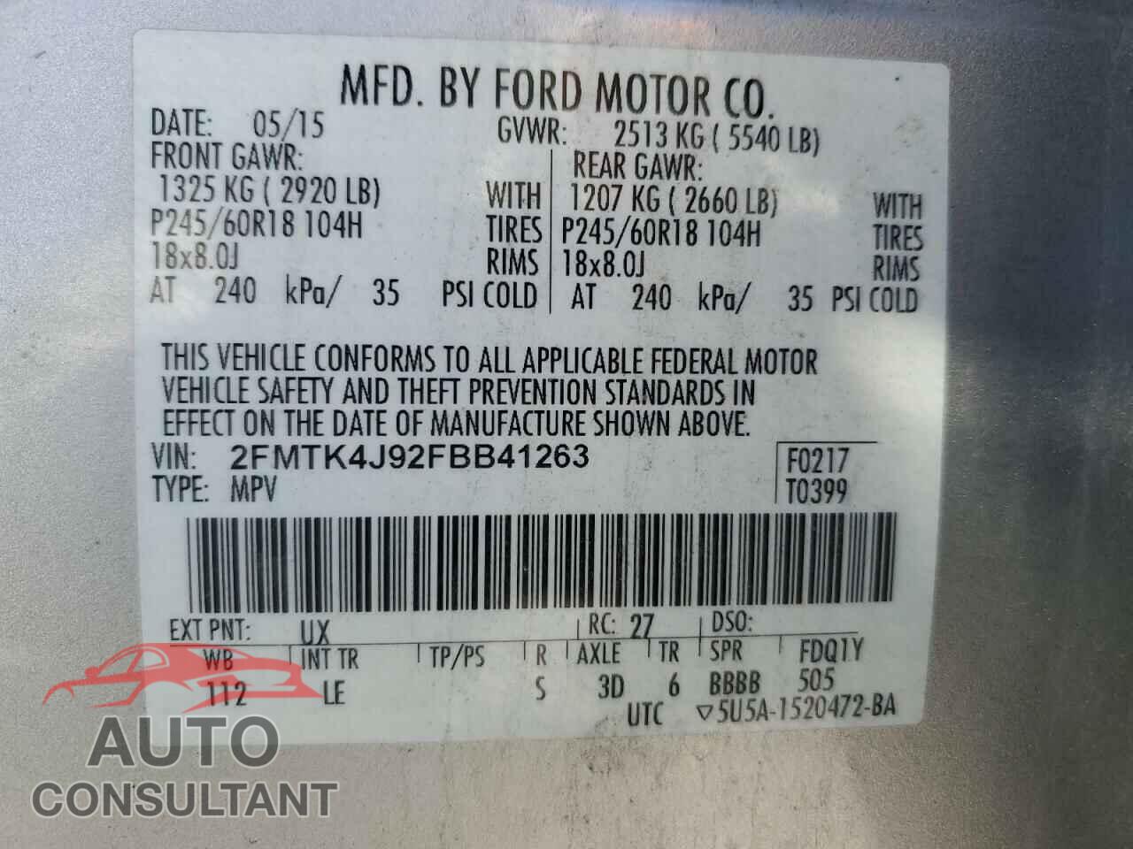 FORD EDGE 2015 - 2FMTK4J92FBB41263