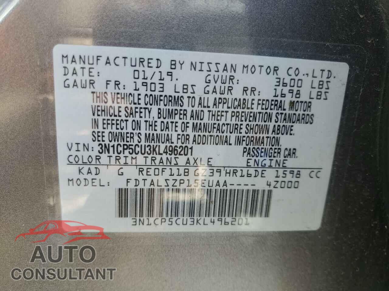 NISSAN KICKS 2019 - 3N1CP5CU3KL496201