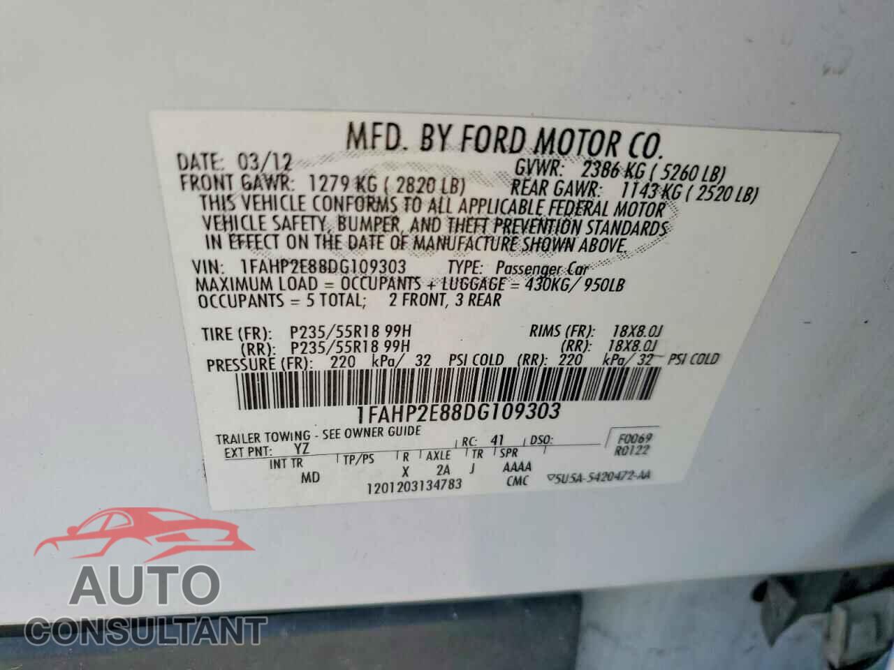 FORD TAURUS 2013 - 1FAHP2E88DG109303