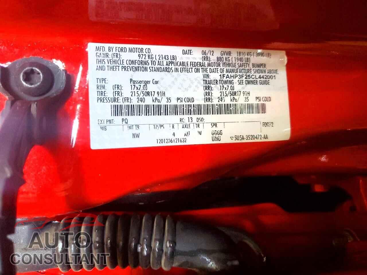 FORD FOCUS 2012 - 1FAHP3F25CL442001
